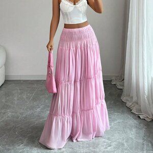 Pink Casual Women's Pleated A-Line Skirt